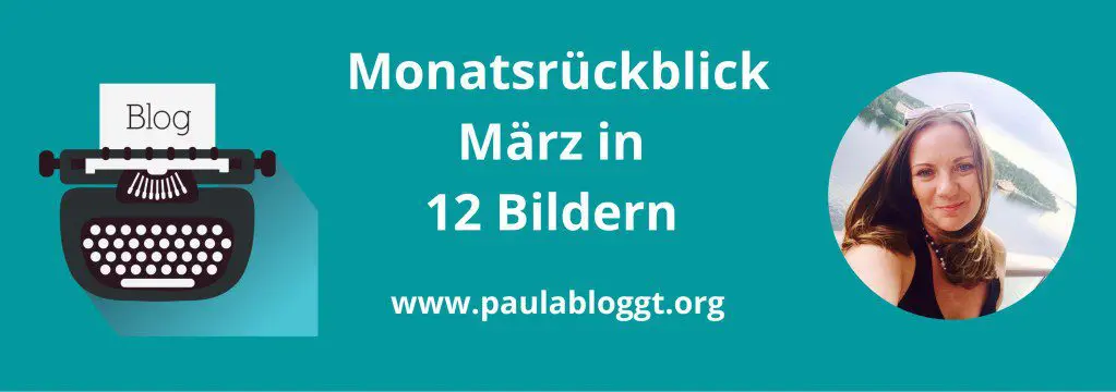Banner Blog Monatsrückblick Januar, Schreibmaschine und eine Bild einer langhaarigen Frau. 