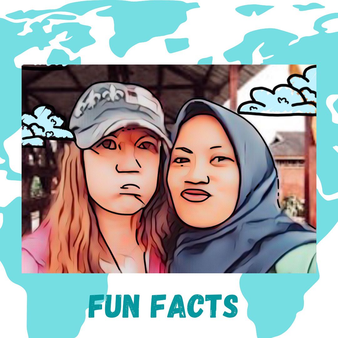 Zwei Frauen, eine mit Kappe und eine mit Kopftuch, machen lustige Grimassen. Bild wie ein Cartoon - bearbeitet mit PicsArt